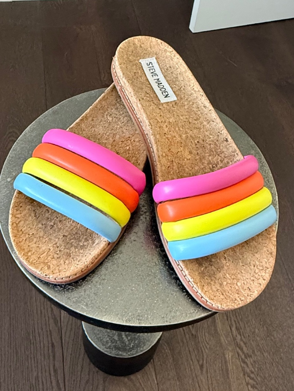 Steve Madden Rainbow Cork Slide Sandals Women's Size 8 Colorful Summer Slides